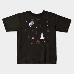 Cute Husky Paws and Hearts Pattern Kids T-Shirt